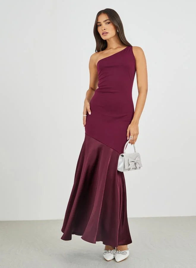 One Shoulder Mermaid Maxi Dress Burgundy