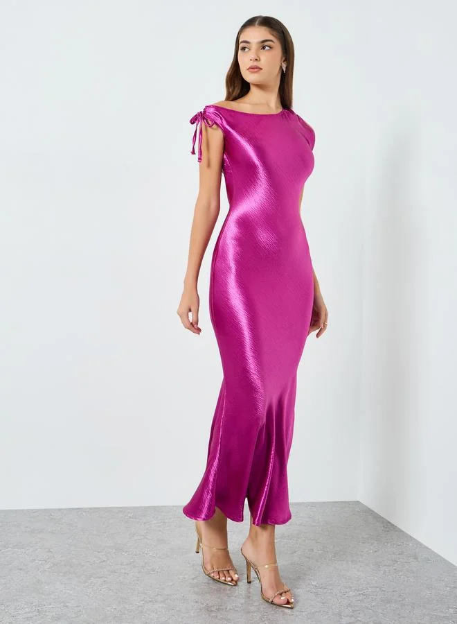 One Shoulder Satin Bodycon Maxi Dress Purple