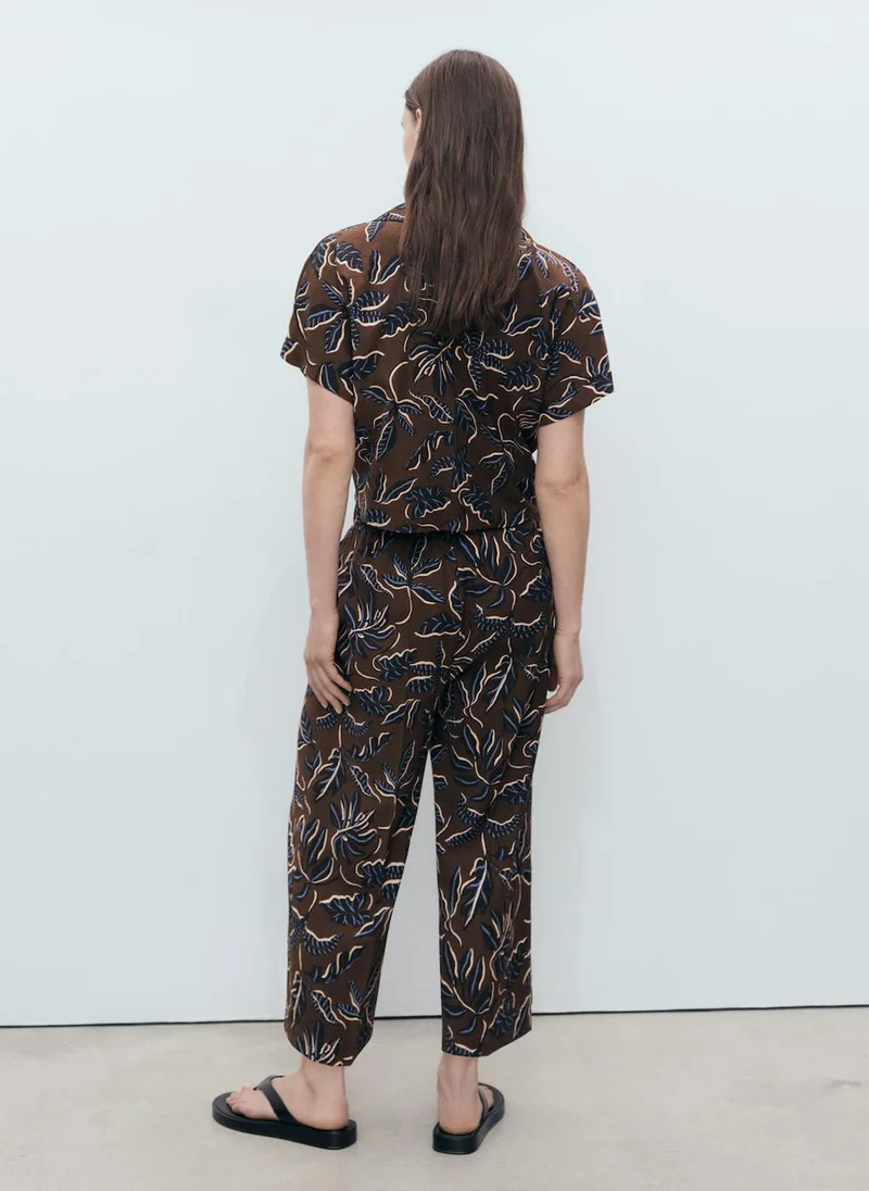 Printed Knot Crop Shirt Brown