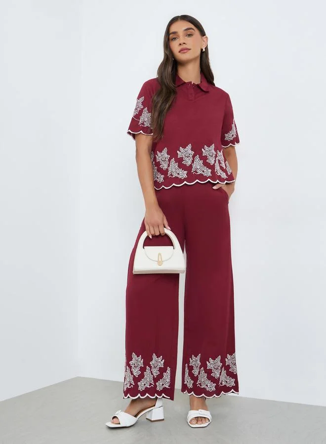 Women's Embroidered Co-ord Set Burgundy