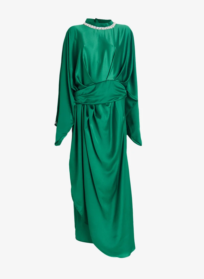 Plus Size Embellished Draped Dress Emerald Green