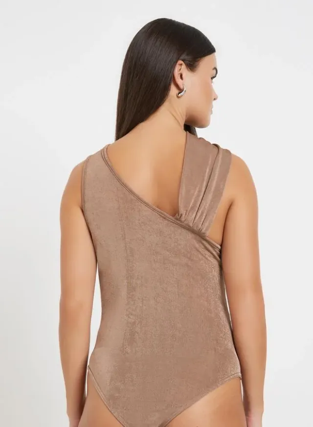 Brown One-Shoulder Sleeveless Bodysuit for Women – image 6