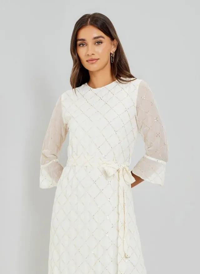 3/4 Sleeve Sequin Maxi Dress Off White – image 2