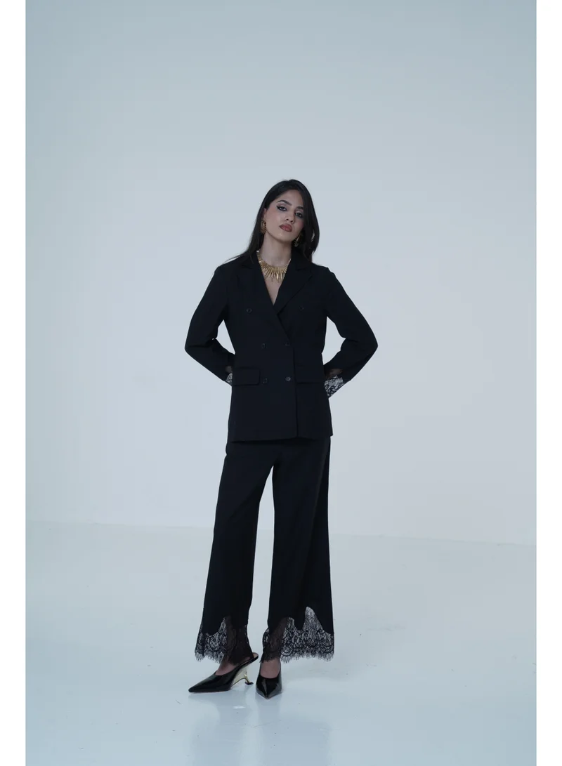 Lace Cuff Tailored Blazer Black
