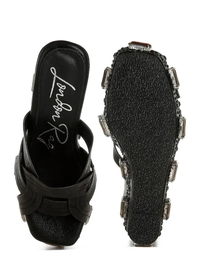 Chunky Rhinestone Cut-Out Sandals Pewter – image 4
