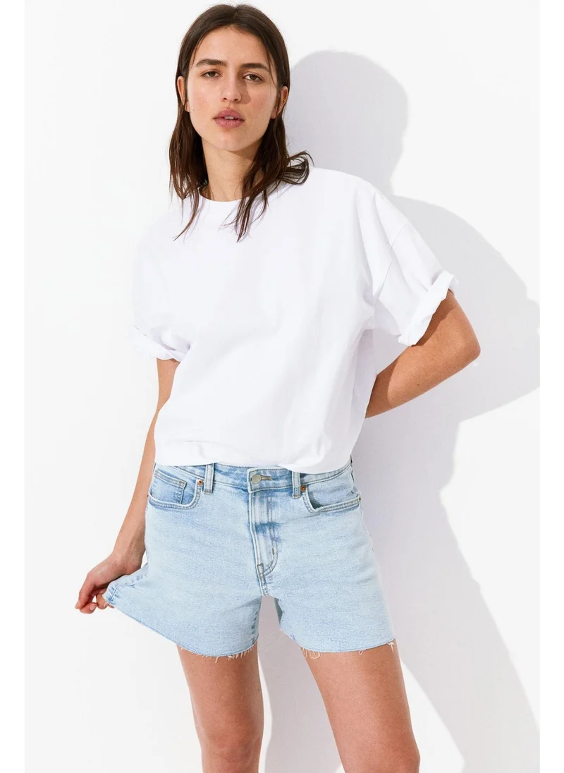 Skinny High Waisted Denim Shorts White