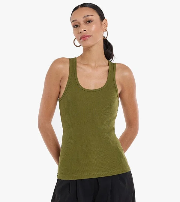 Rib Tank Top with Metal Tab Green