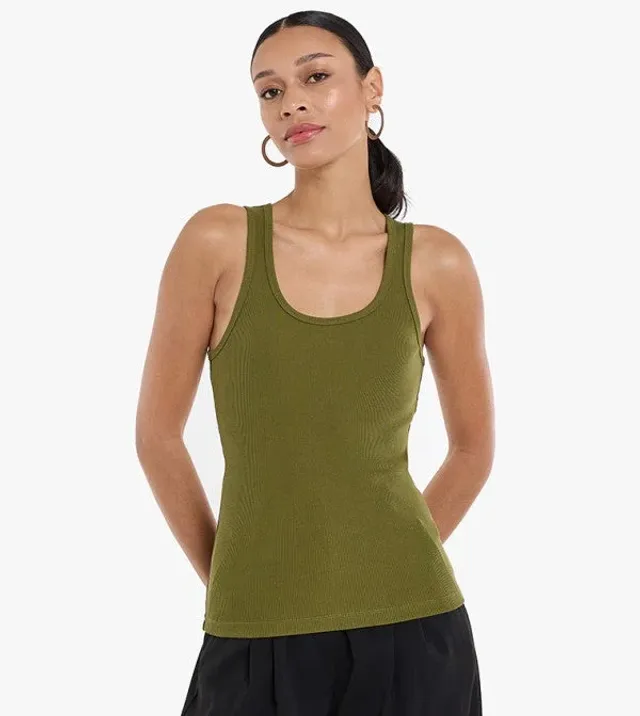 Rib Tank Top with Metal Tab Green