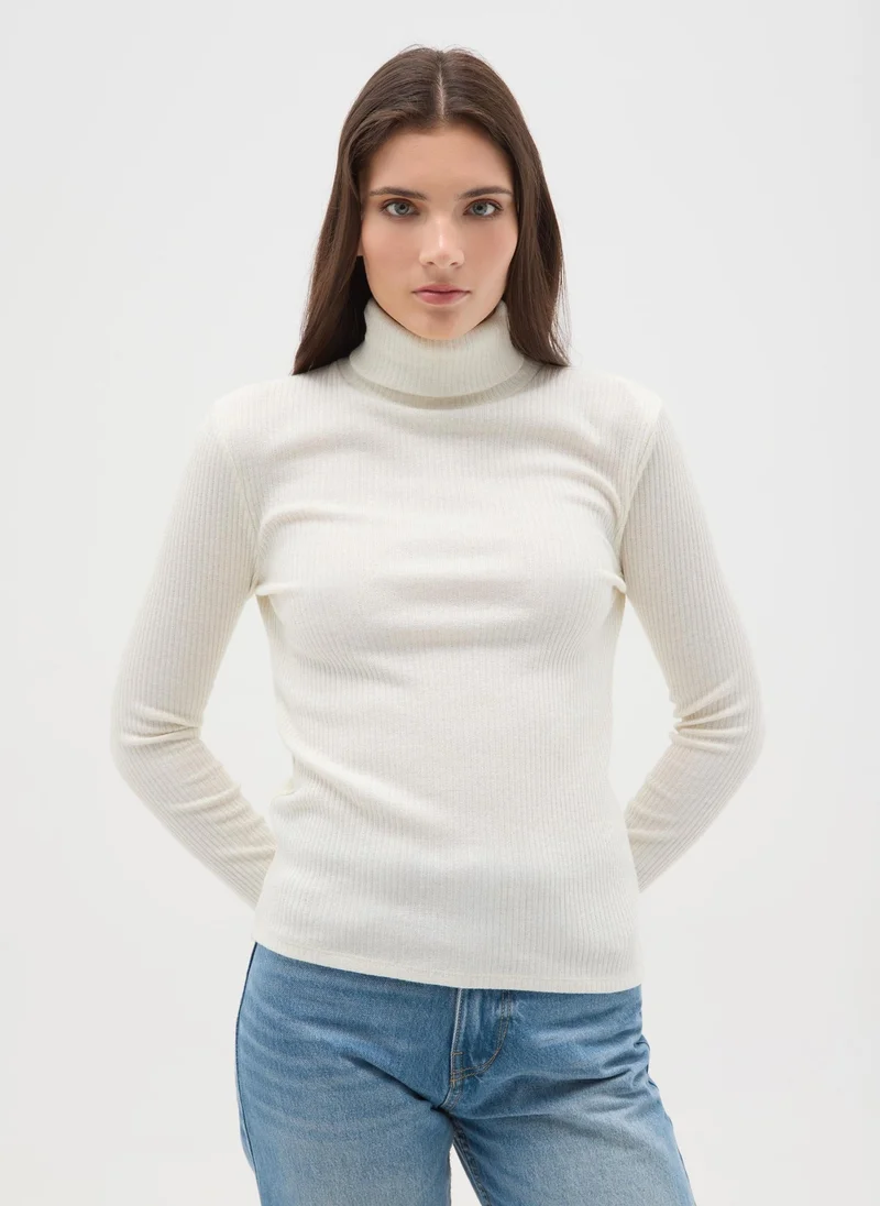 OVS White Striped Long Sleeve Crew Neck Top Beige