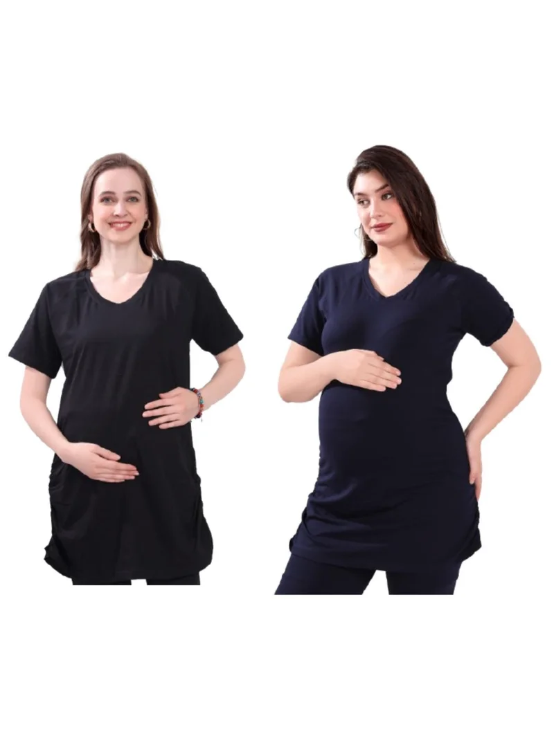 TUMMY Pack of 2 Maternity T-shirts Black & Blue