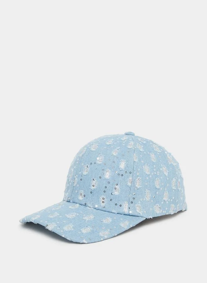 Sequined Distressed Cap