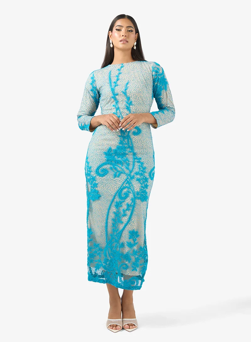Lace Overlay Maxi Dress Blue
