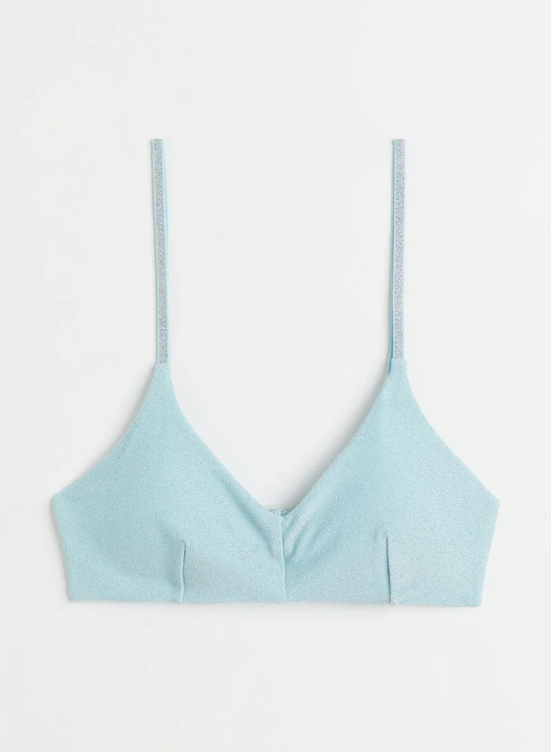 Plunge Neck Bikini Top Blue