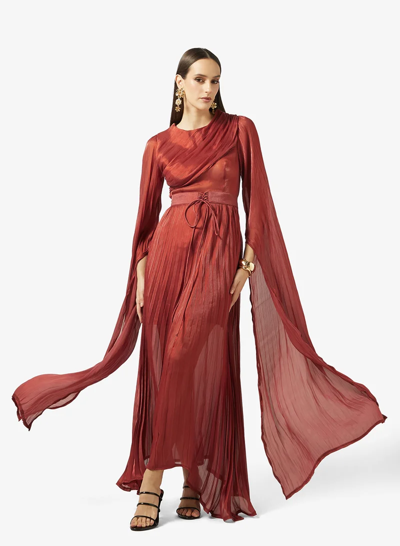 Draped Pleated Statement Sleeve Dress