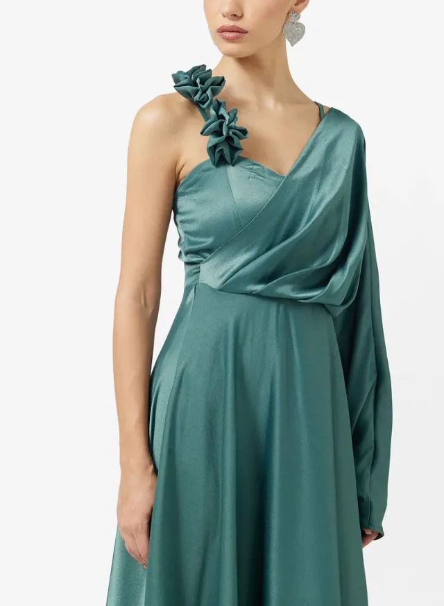 Ella Teal Maxi Fit & Flare One-Shoulder Evening Dress – image 3