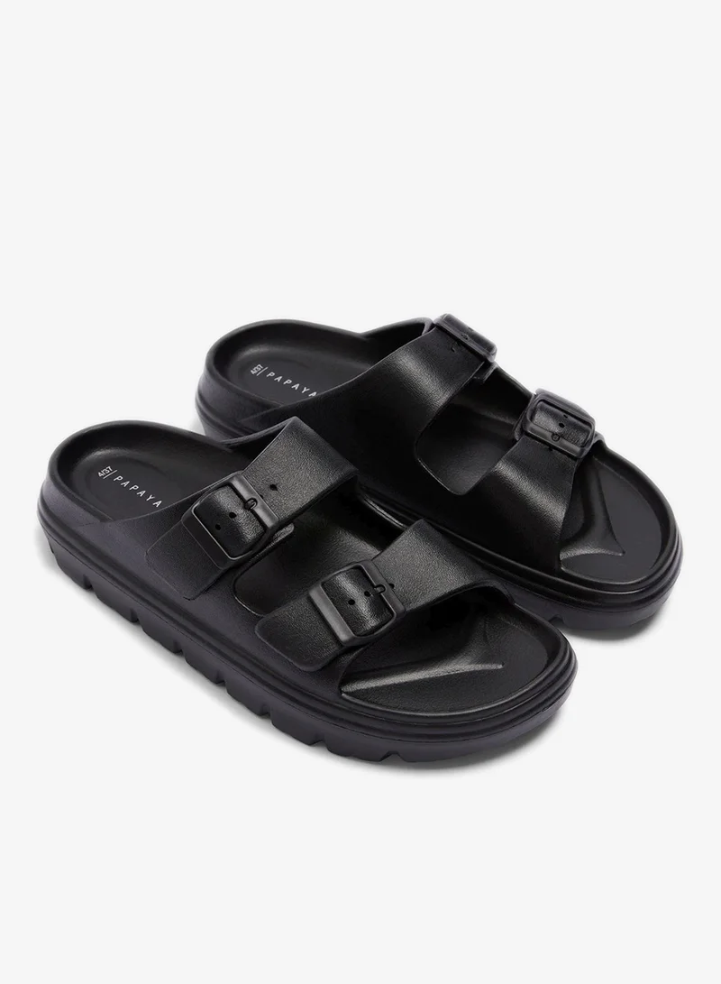 Double Buckle Chunky Sandals Black