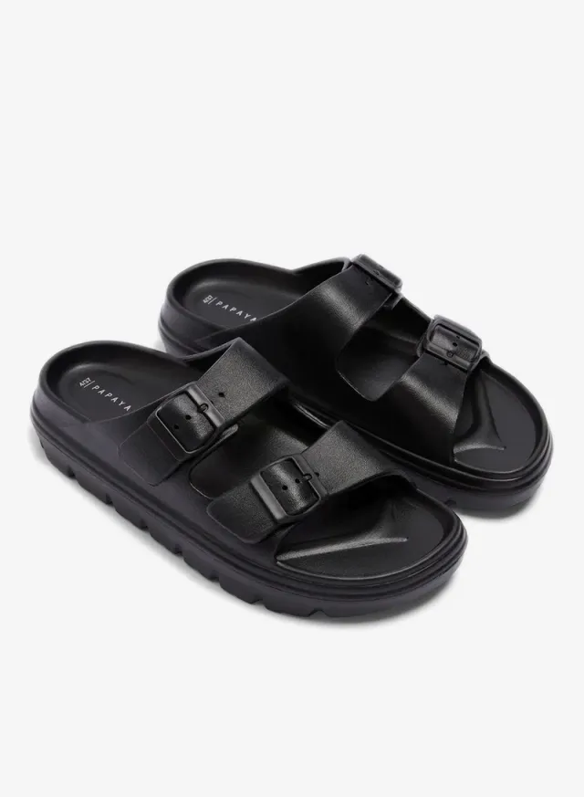 Double Buckle Chunky Sandals Black