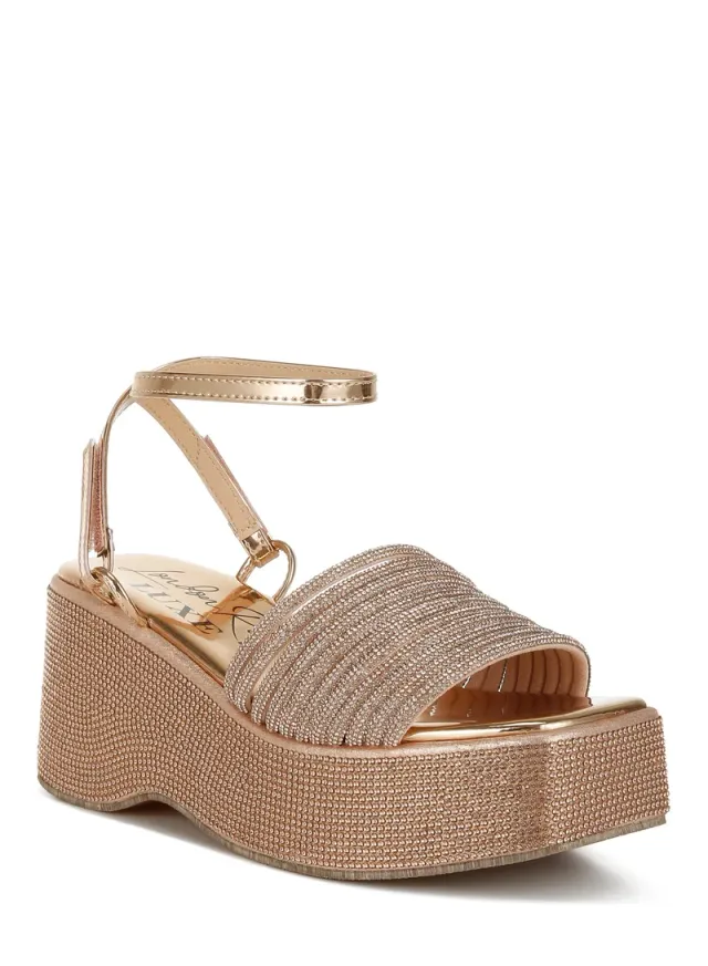 Rhinestone Lace-Up Sandals Rose Gold – image 4