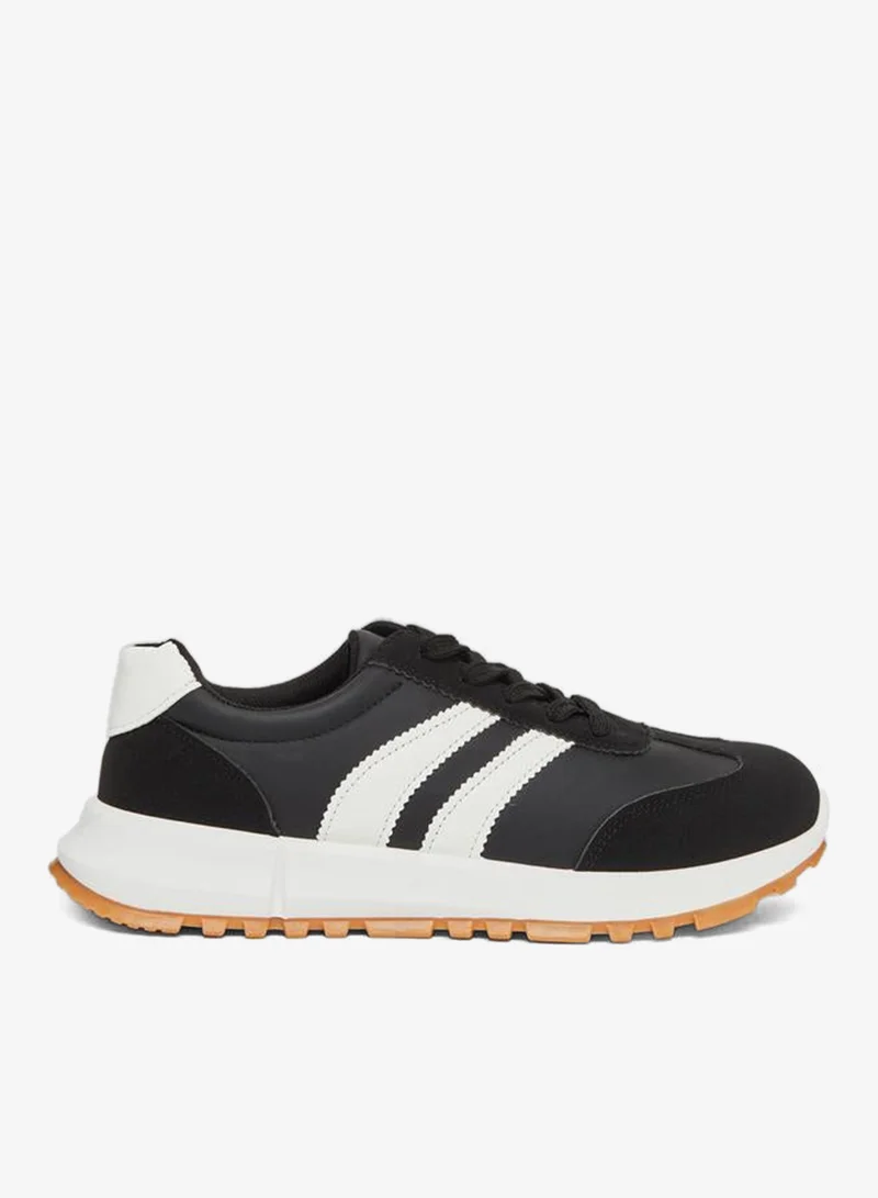 Black Striped Lace-Up Sneakers