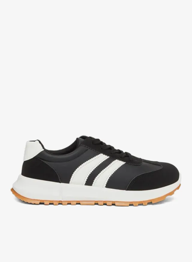 Black Striped Lace-Up Sneakers