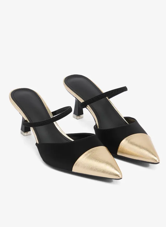 Gold Accent Strap Mid-Heel Pumps – image 4