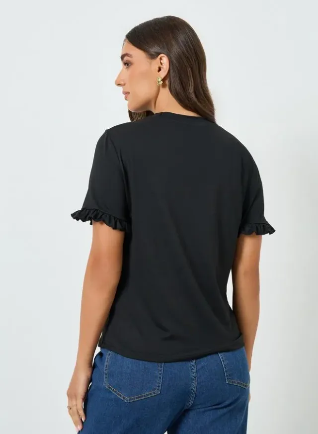 Women's Embroidered T-Shirt Black – image 4