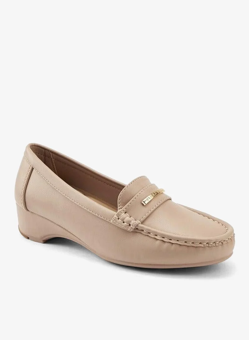 Metal Accent Wedge Loafers Light Beige