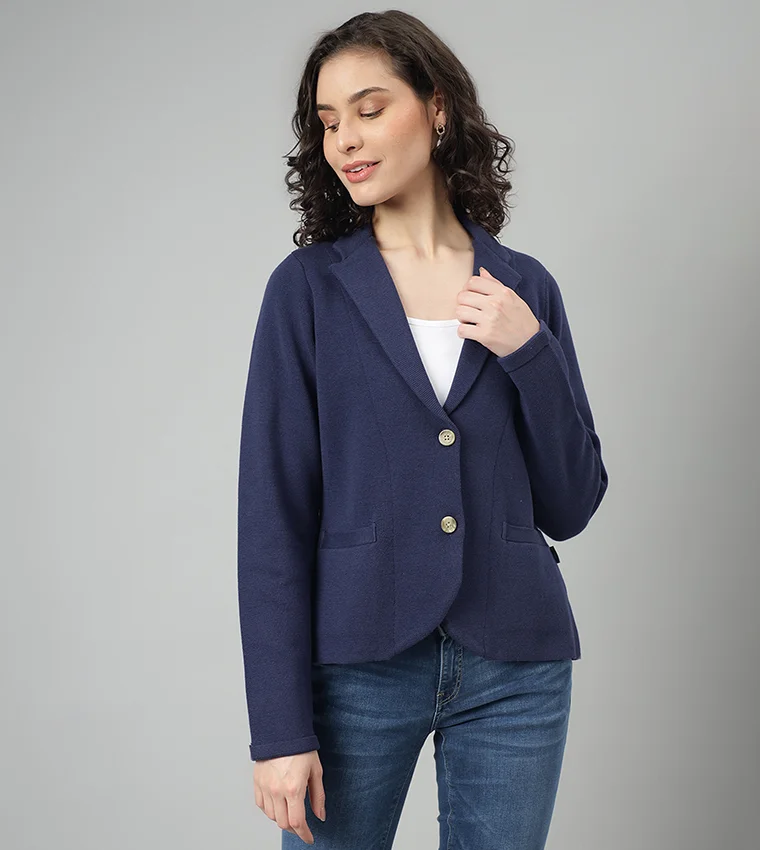 Embroidered Crest Blazer Deep Blue