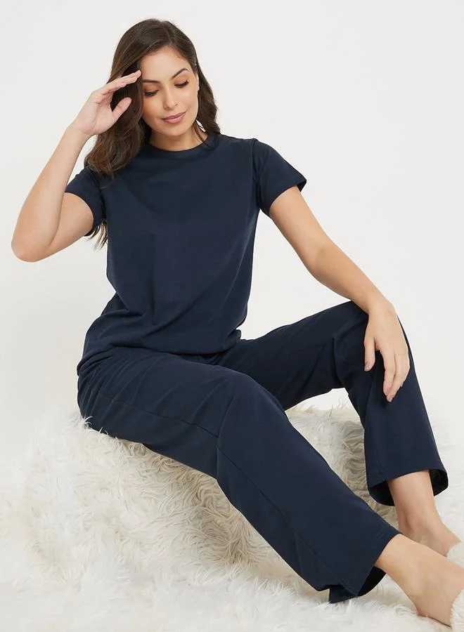 Cotton T-Shirt & Pyjama Set Blue