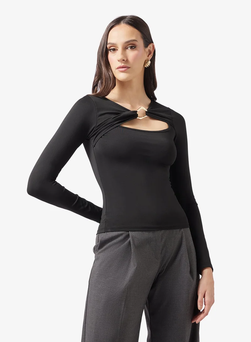 Fitted Cut-Out Neck Top Black