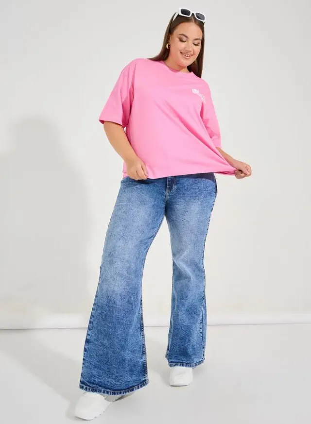 Styli Wide Leg Faded Plus Size Jeans