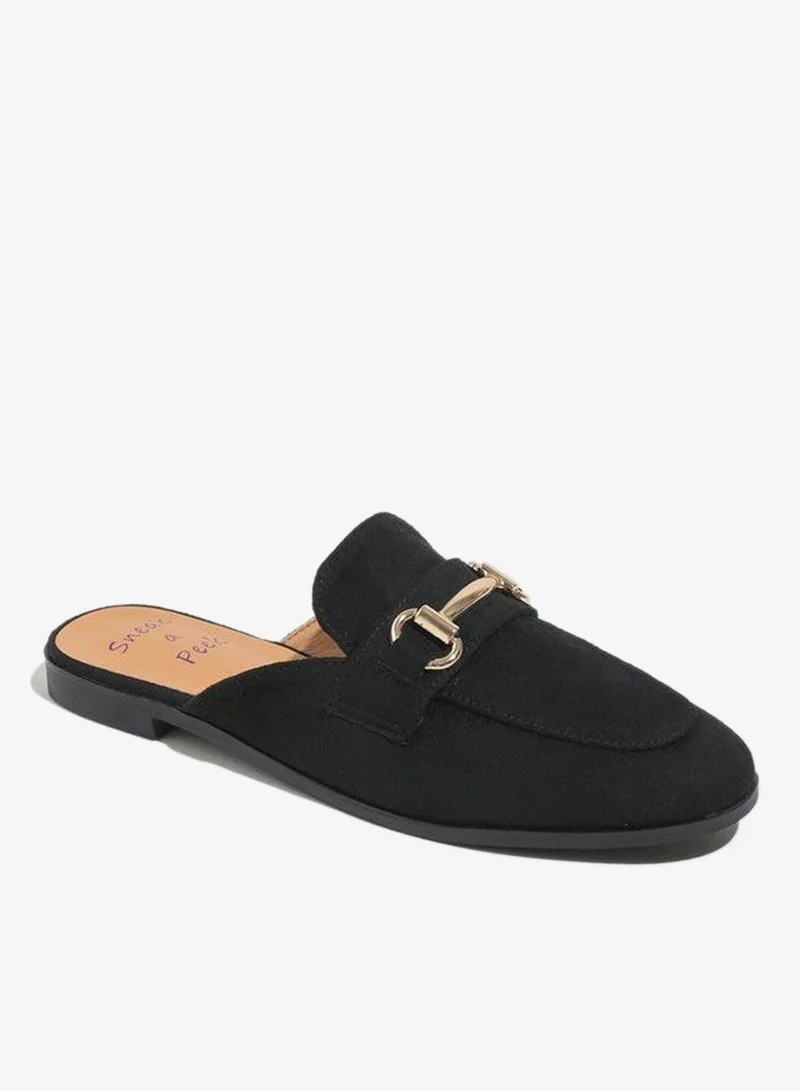 Sneak-a-Peek Metal Accent Slip-On Mules Black