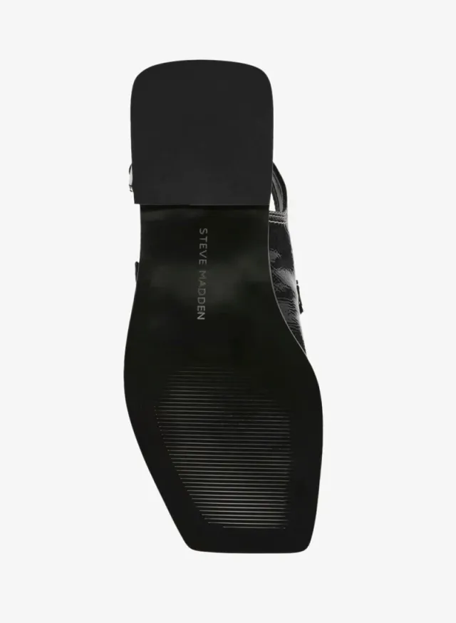 صندل Steve Madden Gen Z من الجلد اللامع المجعد أسود – صورة 6