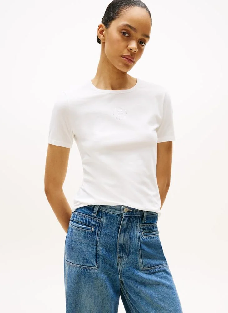 Stamp Logo Slim Crew Neck T-Shirt White