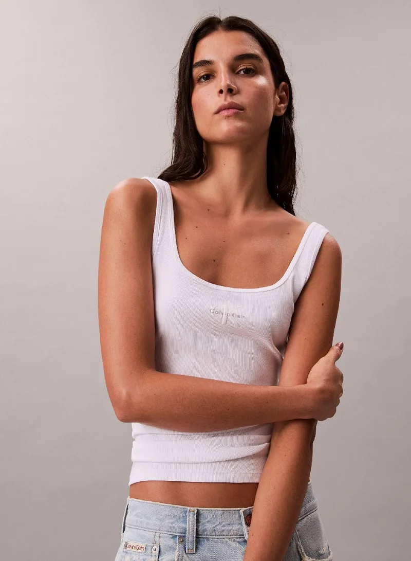 Slim Ribbed Cotton Tank Ivory