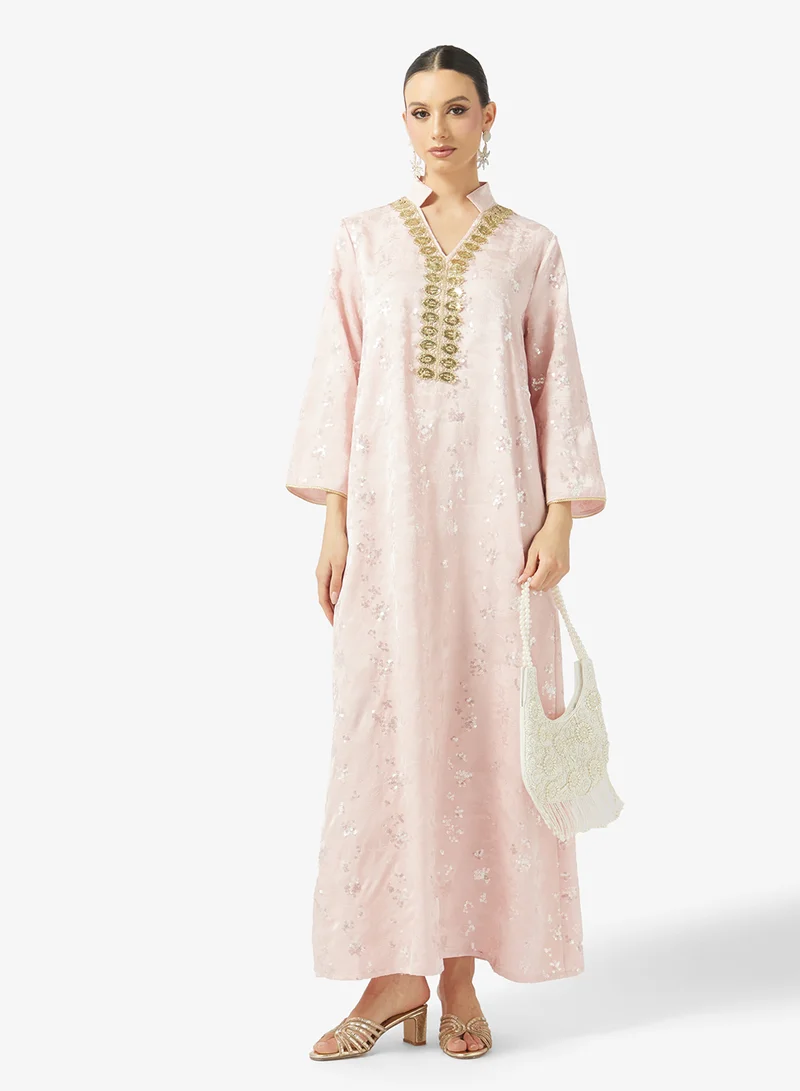 Embroidered Jalabiya Pink