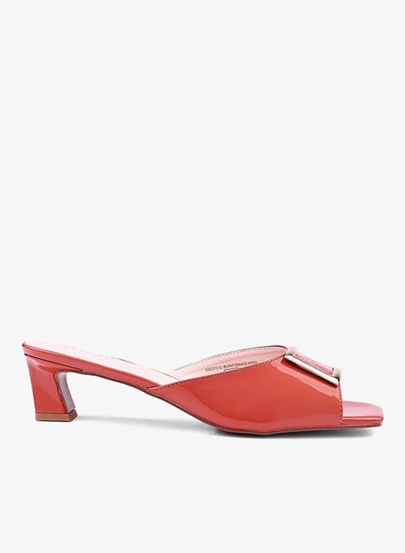 Embellished Strappy Heeled Mules Coral Red