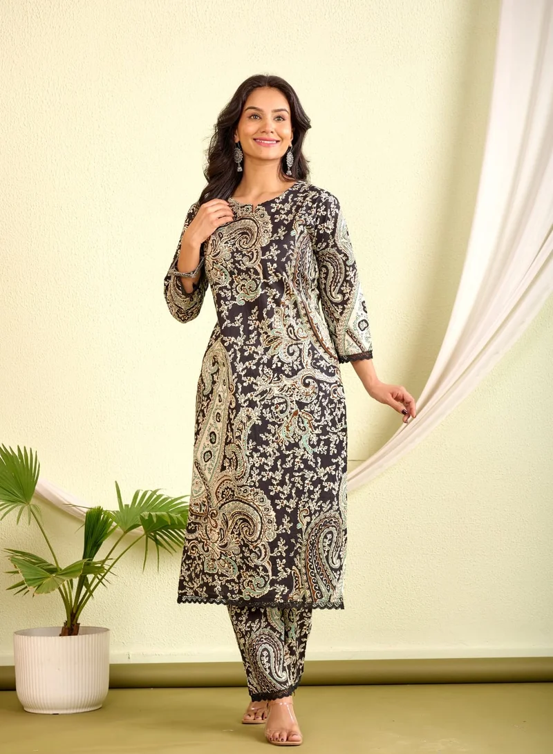Paisley Printed Co-ord Set Black