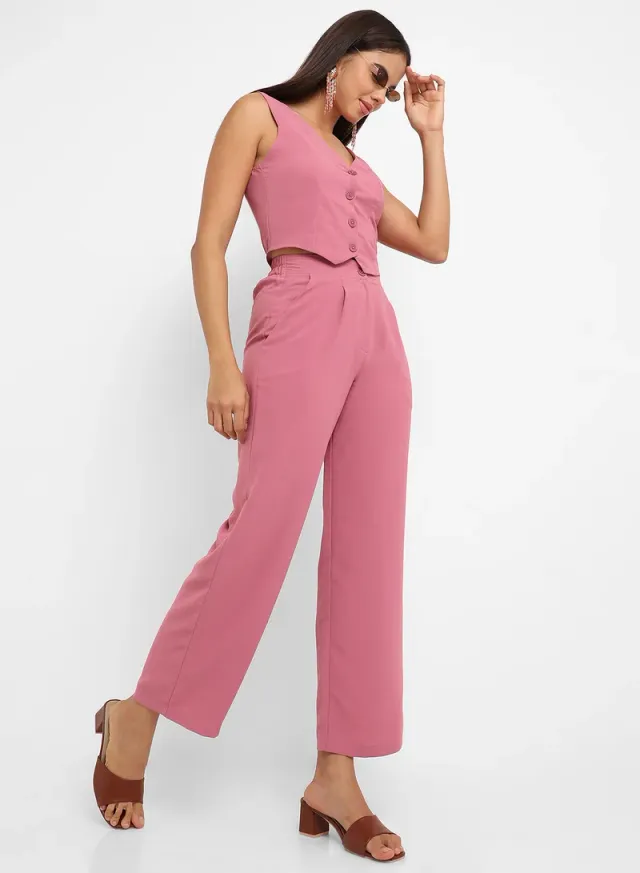 Women's Salmon Pink V-Neck Vest and Pants Co-Ord Set – image 7