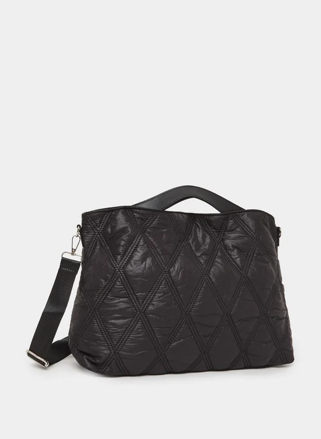 Quilted Crossbody Tote Bag Black