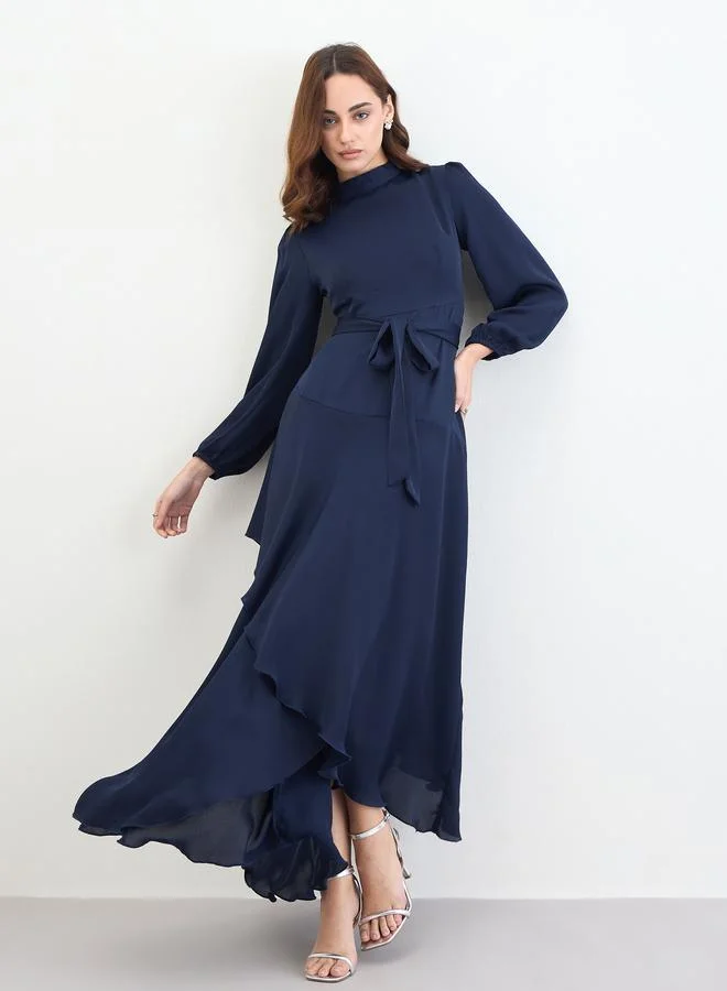 Long Sleeve A-Line Maxi Dress Deep Navy Blue