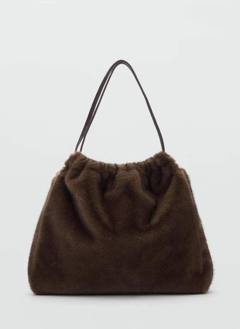 Fur-Effect Shoulder Bag Dark Brown