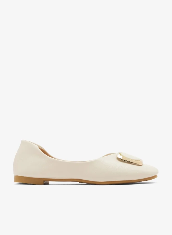 Buckle Detail Ballet Flats White