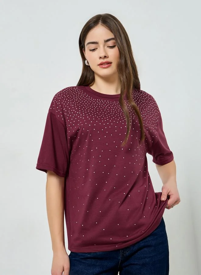 Embellished Oversized T-Shirt Burgundy