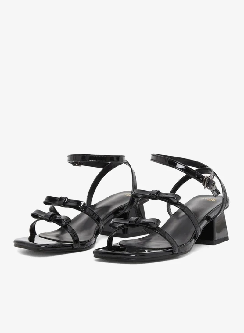 Bow Trim Block Heel Sandals Black