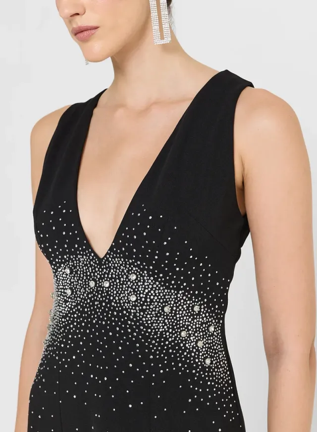 Black Embellished Fit & Flare Midi Dress – image 4