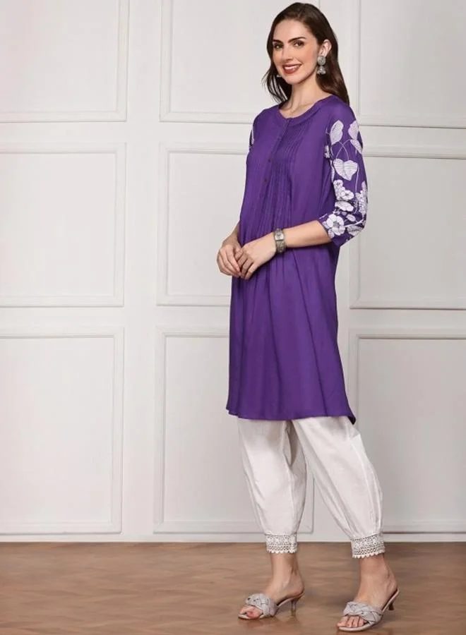 Women's Rayon Printed Straight Kurta Deep Violet