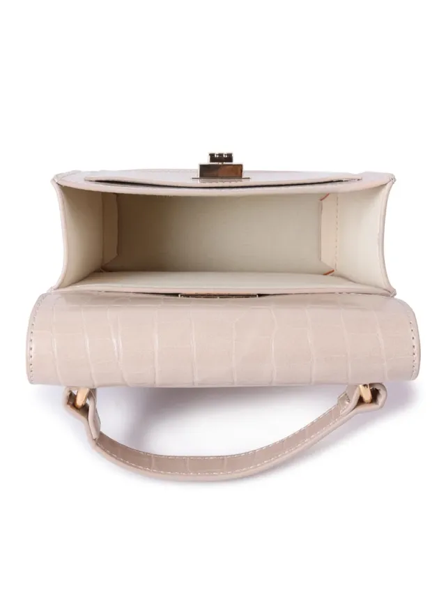Nude Mini Crossbody Bag with Croc Texture and Adjustable Strap – image 6