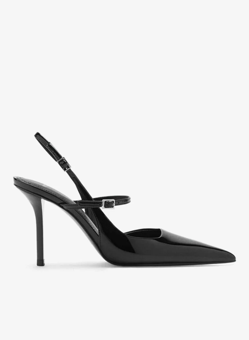 Patent Leather Buckle Strap Shoes Black