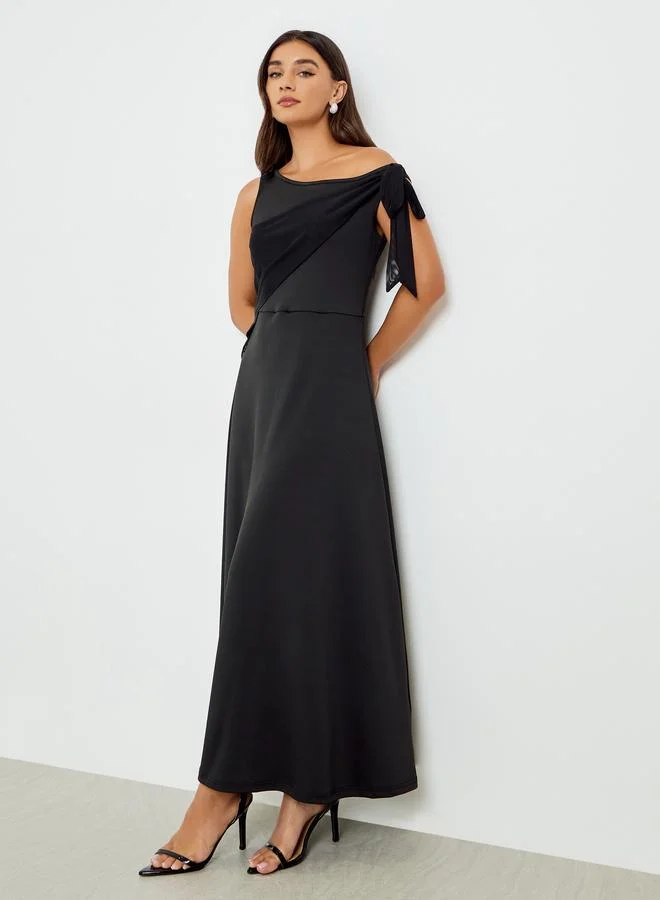 Asymmetric Neck Maxi Dress Black